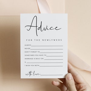 ADELLA Minimalistischer Rat für Braut und Bräutigam Kartenvorlage, Ratgeber-Karten Hochzeit, Moderne Brautparty Ratgeber-Karten, druckbare Ratgeber
