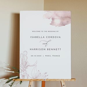Modèle de plaque de bienvenue pour mariage aquarelle rose poudré, affiche de bienvenue de mariage rose imprimable, rose poudré de bienvenue, vieux rose mauve de bienvenue - NAOMI
