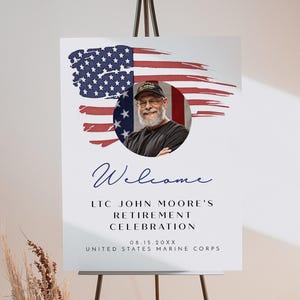 AMERICAN FLAG Retirement Party Welcome Sign Template, Army Retirement Welcome Poster, Navy Air Force Marine Corps National Guard, Photo Sign