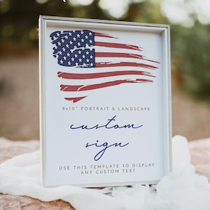 AMERICAN FLAG Custom 8x10&quot; Sign Template, Usa Flag Custom Signage, Printable Wedding Sign Bold Industrial DIY Military Police Fourth of July