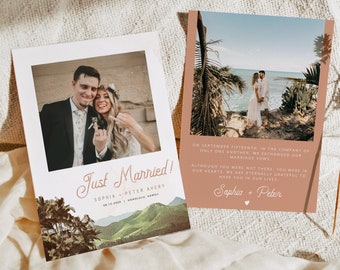 NANI Just Married Announcement, Vintage Hawaii Wedding Elopement Announcement, Photo Elopement Card, Tropical We Eloped Card Instant Beach