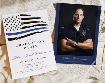 POLICE Graduation Invitation Template, Thin Blue Line Party Invitation Printable , Police Flag Graduation Invite, Police Academy Graduation