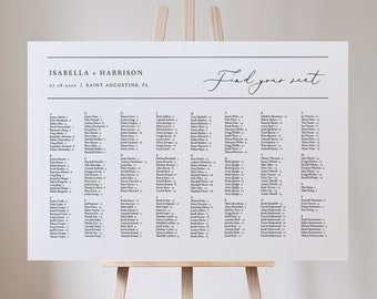 EVELYN Minimalist Alphabetical Seating Chart Template, Wedding Seating Chart Printable, Elegant Horizontal Seating Chart,