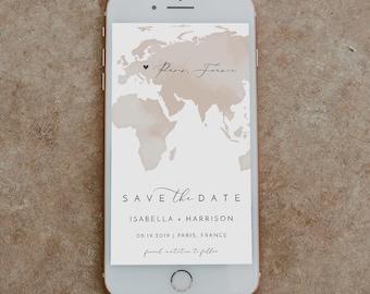 CARMEN Destination Wedding Save the Date Evite - Map Save the Date Text Invitation, Phone Invitation, Electronic Invitation, Templett