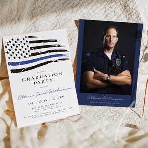 POLICE Graduation Invitation Template, Thin Blue Line Party Invitation Printable , Police Flag Graduation Invite, Police Academy Graduation