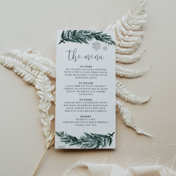 RORY Winter Menu Template, Winter Onderland Birthday Menu, Christmas Wedding Menu, Printable Wedding Menu, Pine Menu Template Instant DIY