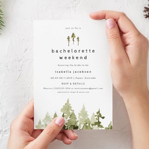 JENNA Mountain Bachelorette Party Invitation Template, Pine Tree Bachelorette Weekend Itinerary, Camping Bachelorette Invite Glamping DIY image 2