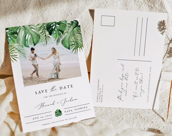 RC0112 Greenery and Gold Save our Date Printable Instant Download Tropical Save the Date Template Destination Wedding Fully Editable