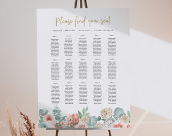 VERA Pastel Floral Wedding Seating Chart Template, Bohemian Seating Chart, Succulent Seating Poster, Peach Seating Chart DIY Instant Boho