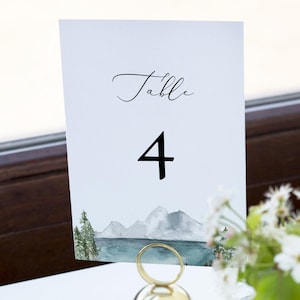Mountain Wedding Table Number Template, Mountain Lake Wedding Table Numbers, Boho Table Numbers, Printable Table Numbers Instant - CLOVER