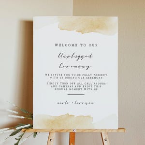 Yellow Watercolor Splash Wedding Unplugged Ceremony Sign Template - NOLA