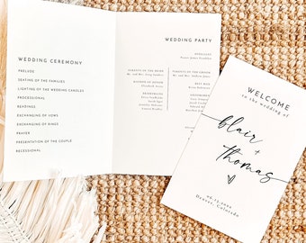 BLAIR Wedding Program Template, Wedding Reception Program, Wedding Ceremony Program, Wedding Program Outline, Modern Minimalist Wedding