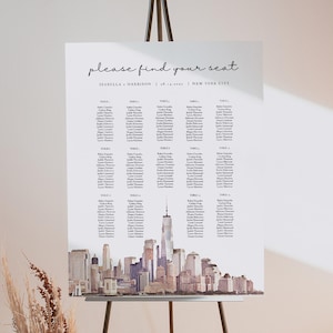 NEW YORK CITY Sitzplan Vorlage, Aquarell Nyc Skyline Hochzeit Sitzplan Poster Sofort bedruckbar, New York Hochzeit Sitzplan Zeichen