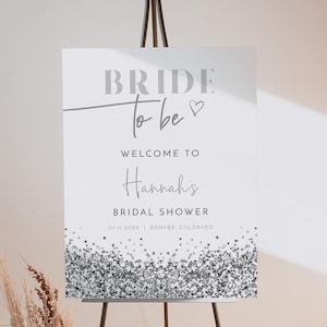 REGINA Silver Bridal Shower Welcome Sign Template, Printable Welcome Sign, Silver Welcome Sign, Glitter Sequins Poster DIY Disco Themed
