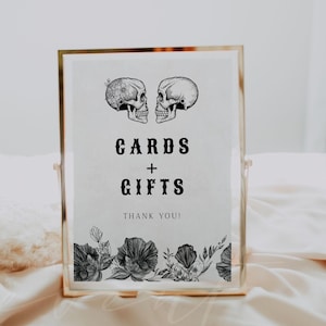 Cards and Gifts Sign Printable, Skull Wedding Sign, Til Death Wedding Signs, Halloween Wedding Gift Table Signage Instant Editable Text NOVA