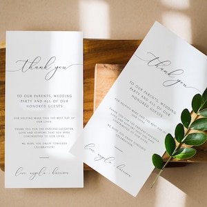 Kalligraphie Hochzeit Tisch Dankeschön Kartenvorlage, einfache Hochzeit Dankeschön Karte druckbar, Sofort Download Dankeschön Karten Minimal Asher