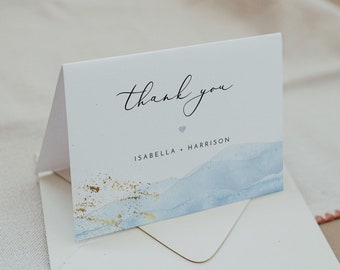 BLAKELY Thank You Card Template, Dusty Blue Thank You Card Printable, Baby Blue Thank You Card, Blue Watercolor Thank You Card Instant DIY