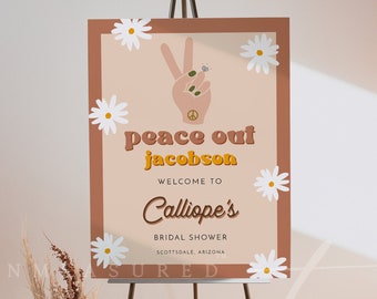 STEVIE Bridal Shower Welcome Sign Template, Retro Daisy Bridal Shower Welcome Sign Printable, 70s Peace Out Bridal Shower Groovy Floral DIY