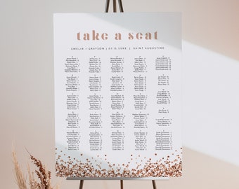 REGINA Seating Chart Template, Printable Wedding Seating Chart, Rose Gold Seating Chart, Rose Gold Sequin Blush Romantic Glam Wedding Signs