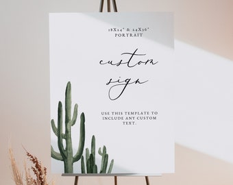 ELEANOR Printable Sign Template, Custom Wedding Signs, Watercolor Cactus Wedding Sign Instant, Baby Shower Signs, Bridal Shower Signs Desert