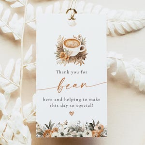 Plantilla de etiqueta de regalo para baby shower con café, etiquetas de agradecimiento por Bean Here, se está gestando un bebé, se está gestando el amor, etiquetas de regalo imprimibles DIY HAZEL