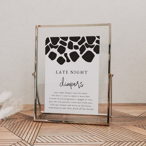 BRYNDLE Late Night Diapers Game, Cow Print Baby Shower Game Template, Gender Neutral Simple and Clean Farm Baby Shower, Barn Baby Shower DIY
