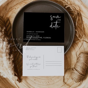 JOVI Schwarz Save the Date Postkarte Vorlage, Moderne minimalistische Save the Date Printable, Zeitgenössische Save the Date, Industrial Save the Date
