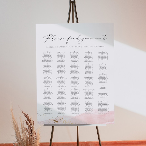 JULIEN Blush Seating Chart Template, Printable Wedding Seating Chart, Pink Watercolor Seating Chart, Dusty Rose Dusty Pink Wedding Seating