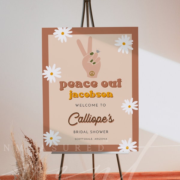 STEVIE Bridal Shower Welcome Sign Template, Retro Daisy Bridal Shower Welcome Sign Printable, 70s Peace Out Bridal Shower Groovy Floral DIY