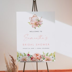 ALICE Bridal Tea Welcome Sign Template, Bridal Shower Welcome Sign Printable, Spring Floral Tea Party Bridal Shower Welcome Poster Blush DIY