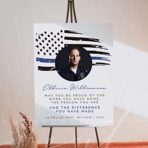 Police Retirement Welcome Sign Template, Police Thank You Sign for Retirement Party, Thin Blue Line Photo Police Department Memorial DIY