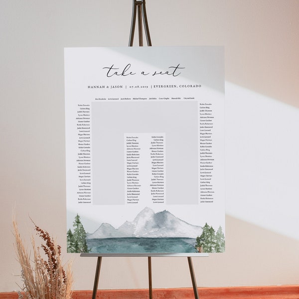 CLOVER Horseshoe Seating Chart Template, U Shaped Seating Chart Printable, Mountain Wedding Seating, Banquet Table Seating Lake Pin Tree DIY