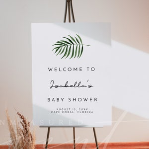 CATE Modern Palm Baby Shower Shower Welcome Sign Template, Tropical Baby Shower Welcome, Beach Baby Shower Welcome, Printable Baby Shower