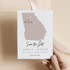 QUINN Georgia Map Save the Date Template, Atlanta Save the Date, Savannah Save the Date, US State Destination Save the Date Printable