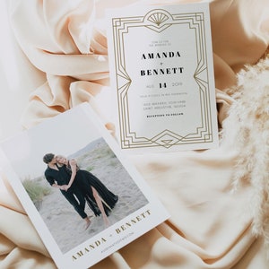 Art Deco Wedding Invitation Template, Gold Art Deco Wedding Invitation, Gatsby Wedding Invitation, Modern Art Deco Wedding Invites - DAISY