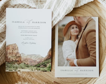 ZION National Park Wedding Invitation Template, Watercolor Zion Mountains Wedding Invite, Southern Utah Outdoor Landscape Wedding Evite DIY