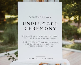 ZARA Modern Unplugged Ceremony Sign Template, Minimalist Unplugged Wedding Sign Editable, Contemporary Welcome Sign Instant Download DIY