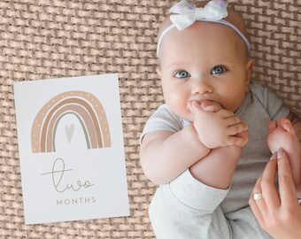 GITA Rainbow Milestone Cards Template, Monthly Milestone Cards Printable, Baby Milestone Cards Instant DIY, Pastel Age Cards for Baby Photos