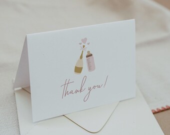 ANDI Blush Thank You Card Template, Poppin' Bottles Baby Shower Thank You Card Printable, Girl Baby Shower Champagne Thank You Card Instant