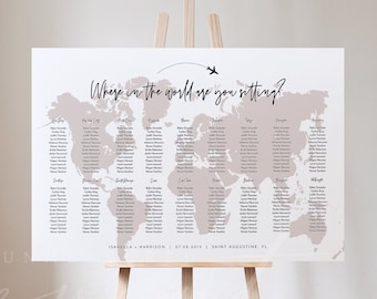 QUINN Wedding Seating Chart Template, Blush Editable Color Map Seating Chart Instant, Where in the World are you Sitting Poster Destination