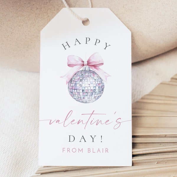 BLAIR PRINTED + SHIPPED Valentines Day Tags, Disco Ball Valentines Day Gift Tag, School Valentine Tags, Personalizable Favor Tags, Custom