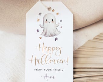 Etiquette cadeau Happy Halloween, étiquette de sac cadeau, automne, étiquettes cadeaux Halloween, mignon chat fantôme citrouille, étiquettes imprimables JOLIE