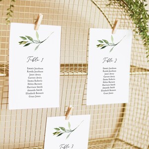 ISABELLA Greenery Seating Chart Card Template, Seating Chart Cards with Greenery, Seating Chart Cards Wedding, Printable Seating Cards