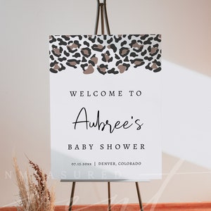 AUBREE Baby Shower Willkommensschild Vorlage, Leopardenmuster Baby Shower Willkommensschild zum Ausdrucken, Safari Gender Neutral Jungle Themed Baby Shower