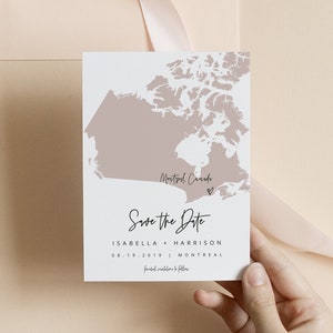 Modèle de carte « Save the Date » du Canada QUINN, carte « Save the Date » de Vancouver, carte postale « Save the Date » de Montréal, carte « Save the Date » de la destination