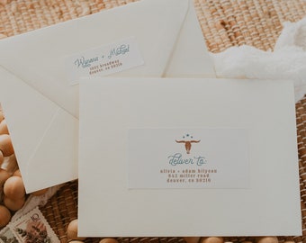 Address Label Template, Rodeo Themed Printable Address Sticker, Longhorn Return Address Stickers, Cowboy Wedding Guest Addressing WYNONA