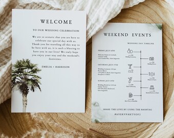 CORINE Wedding Timeline Template, Chinese Fan Palm Wedding Welcome Letter, Welcome Bag Letter, South Carolina Tropical Wedding Schedule DIY