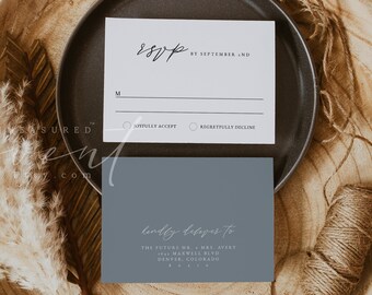 PHILADELPHIA RSVP Card Template, Sage Blue Wedding RSVP Card Printable, Modern Minimalist Dusty Blue Earth Tone Response Card, Reply Cards