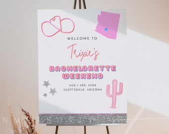 DINA Space Cowgirl Bachelorette Welcome Sign Template, Printable Bachelorette Welcome Poster, Disco Cowgirl Scottsdale Arizona Bachelorette