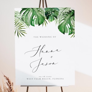CORA Tropical Wedding Welcome Sign Template, Palm Leaf Wedding Welcome Sign, Destination Wedding Welcome Sign, Mexico Wedding Welcome